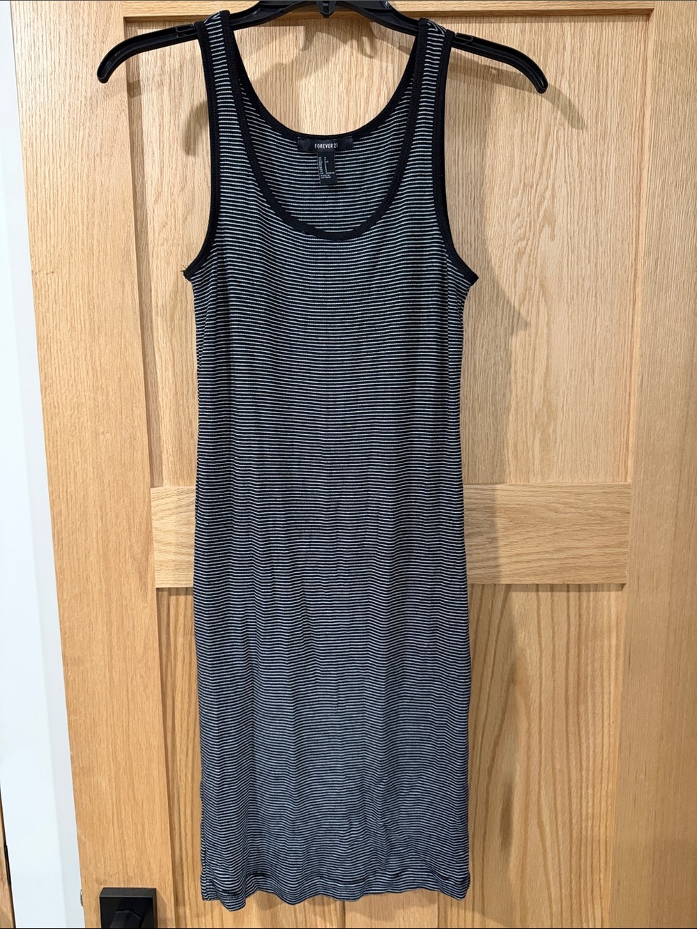 Forever 21 Ribbed Black & White Striped Midi Tank Dress